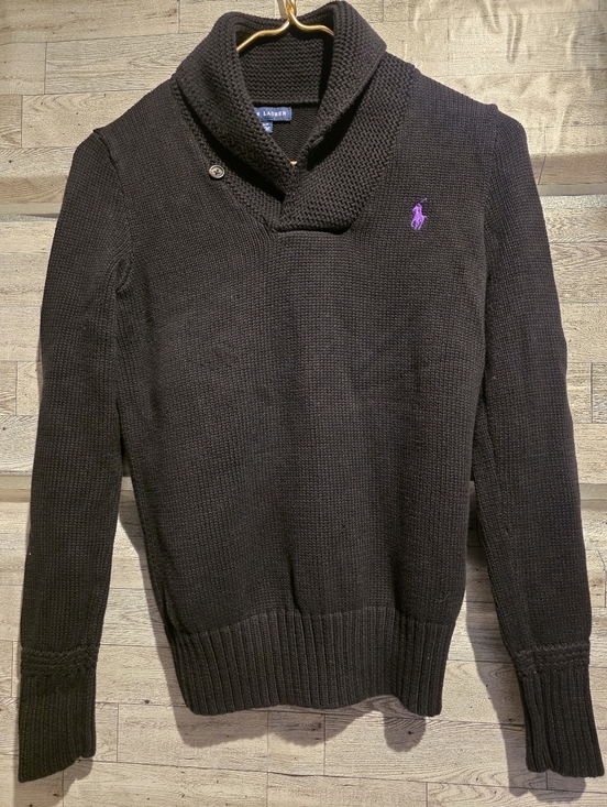 Polo Ralph Lauren Other - Polo by Ralph Lauren Black Shawl Collar Turtleneck Sweater with Purple Pony